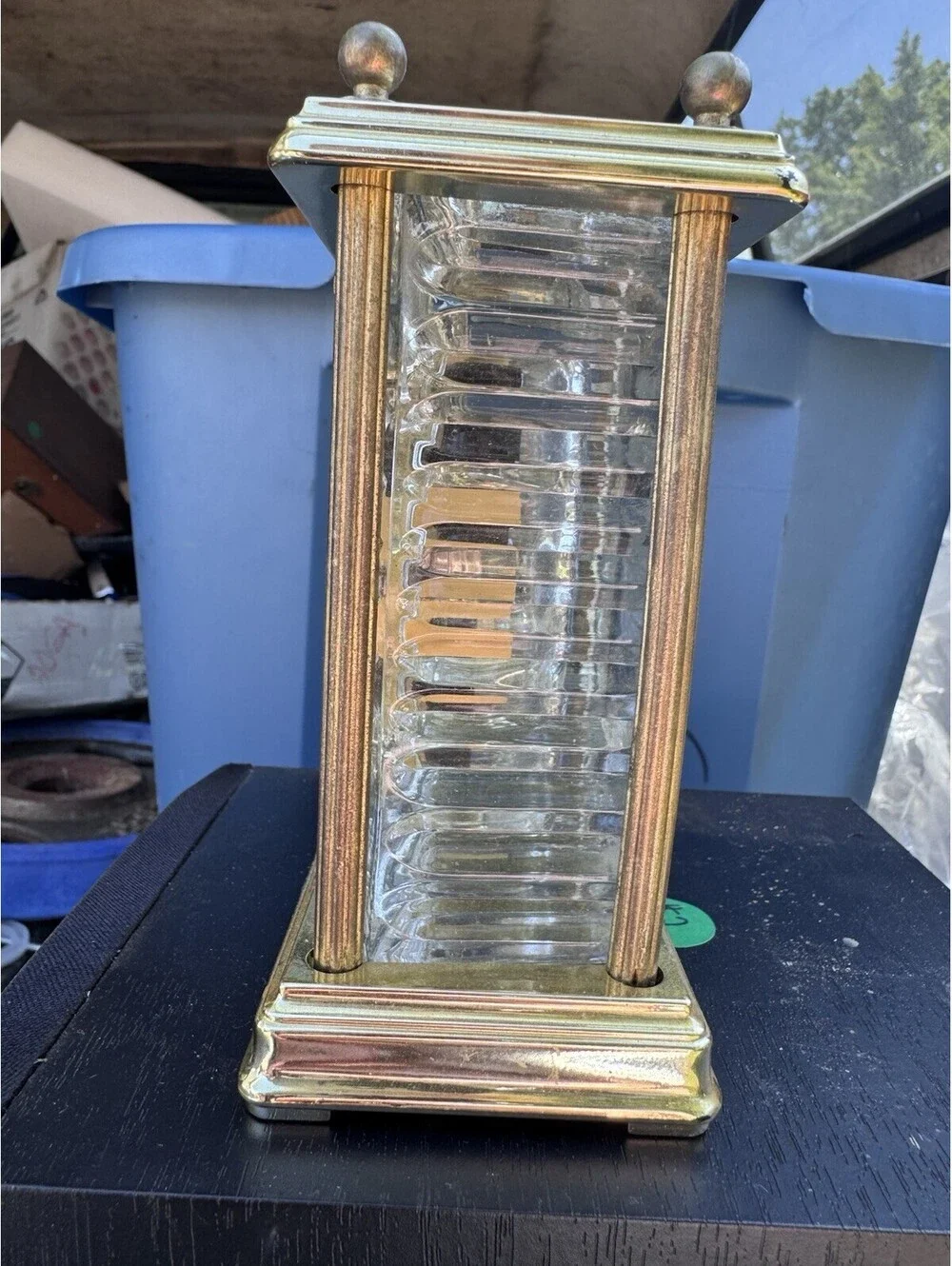 PS Paul Sebastian Vintage Quartz Clock Faceted Glass Brass Mantel Desk Clock